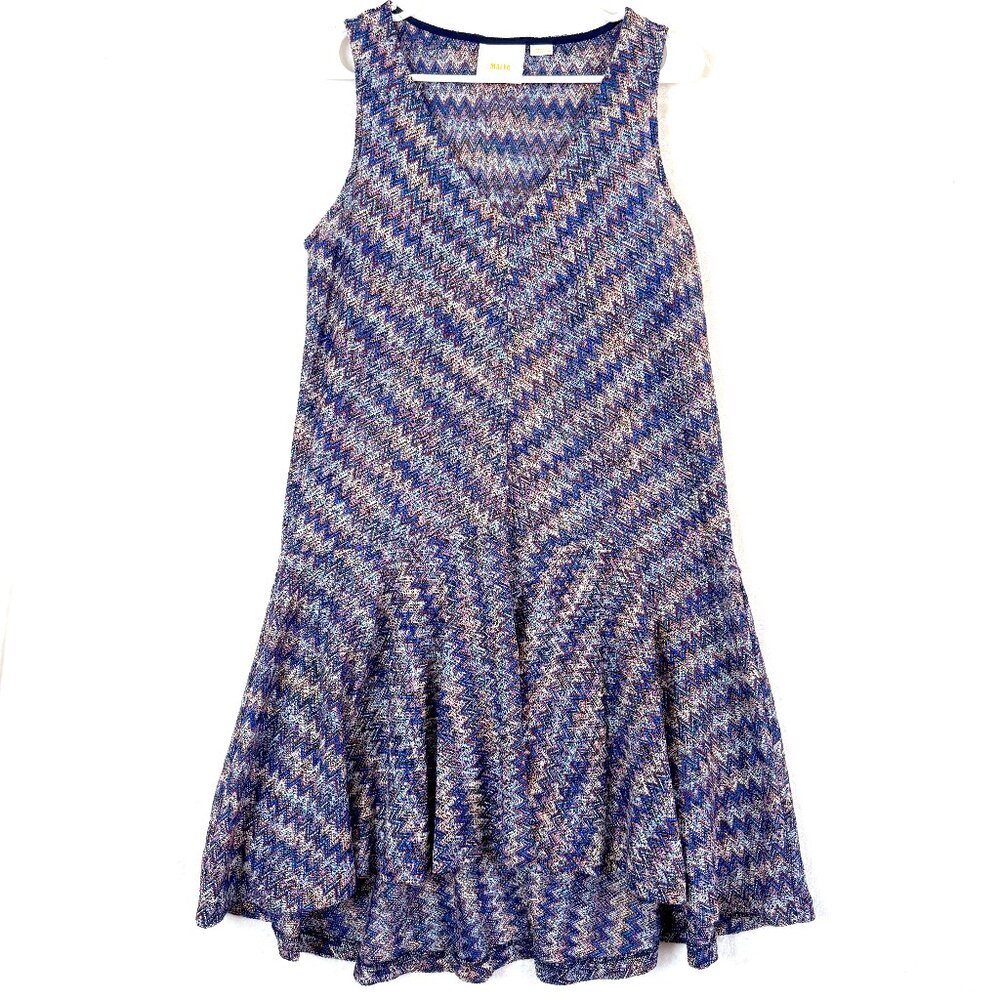 Anthropologie Maeve Swingy Drop Waist Chevron Westwater Boho Open Knit Dress S